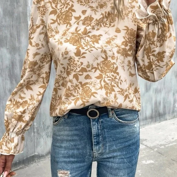 THANKSGIVING FLORAL LONG SLEEVE TOP - Picture 4 of 7